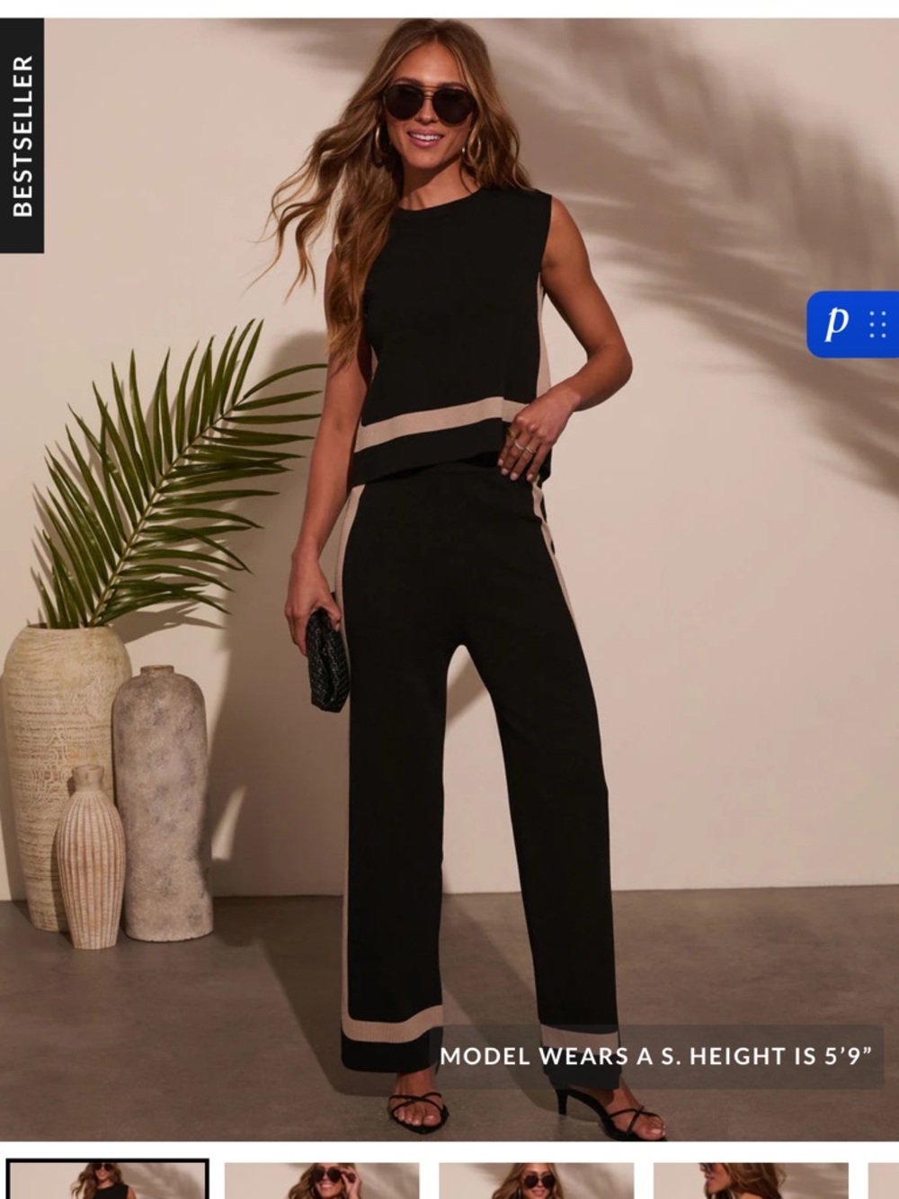 Vici Black Wide-Leg Jumpsuit with Beige Trim